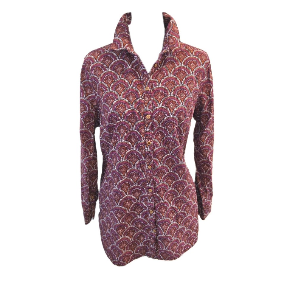 Duluth Trading Co M Hemp Organic Cotton Tunic Shirt  Geometric Pattern Pockets